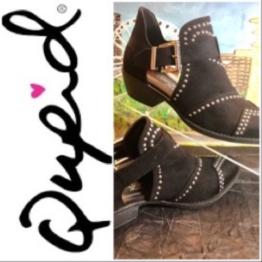 🍂Qupid Black Studded Black Suede Bootie